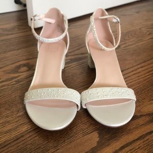 David's Bridal | Shoes | Allover Iridescent Pearl Low Block Heel Sandals |  Poshmark